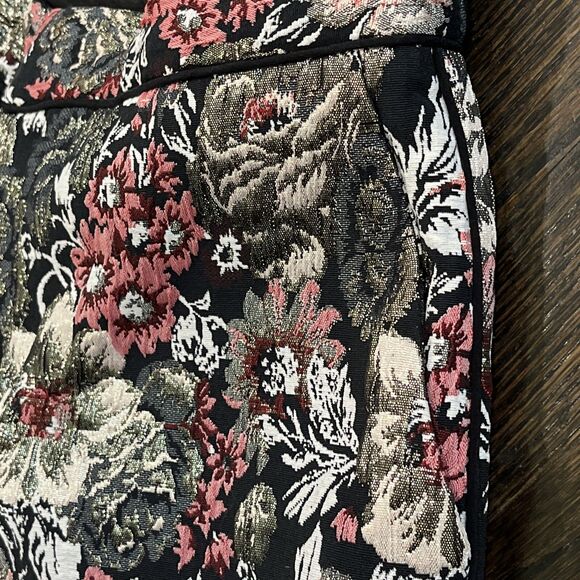 Anthropologie Maeve Trousers Size 2 Jacquard Metallic Slim Floral Ankle Pants - Picture 5 of 10